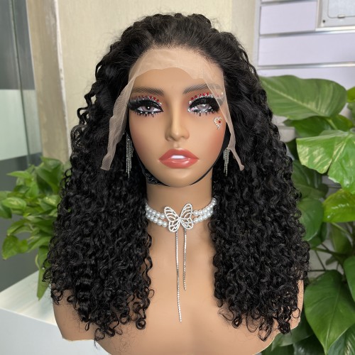 #1b Natural Black Double Drawn Pissy Curly 13x4 Transparent Lace Full Frontal Wig | Human Hair Wig | Lace Front